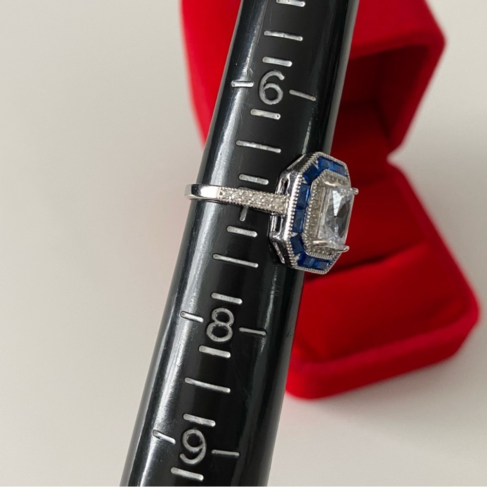 Sterling Silver Lab Sapphire Ring with Intricate Detailing Size 7 - Picture 4 of 15